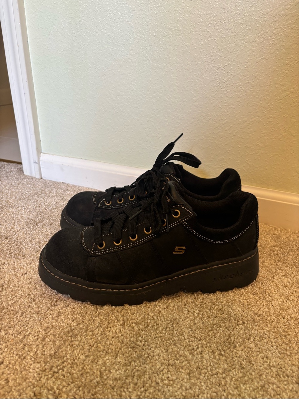 Vintage Y2K Sketchers Jammers Chunky Leather Oxford Black Lace Up Shoes Size 9